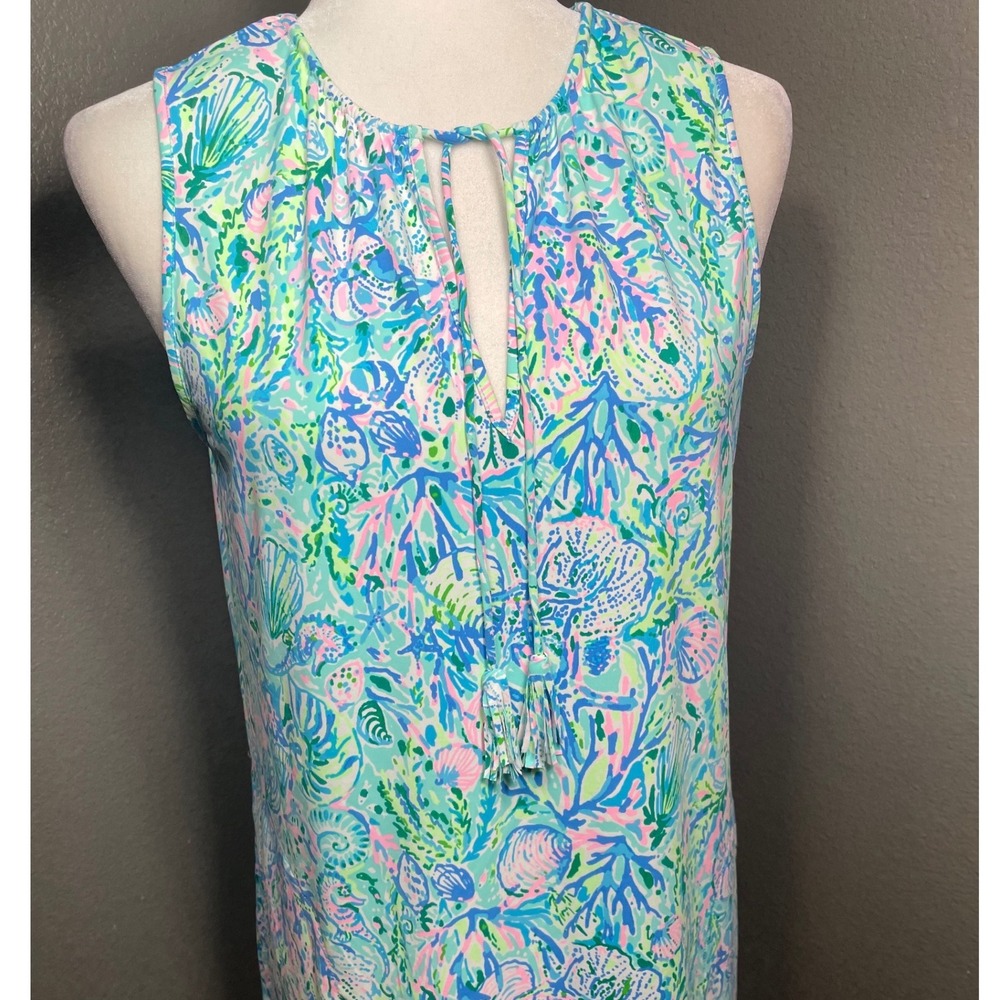 Lilly Pulitzer Womens Small Sea Life Print Sleeveless Shift Dress Blue Pink
